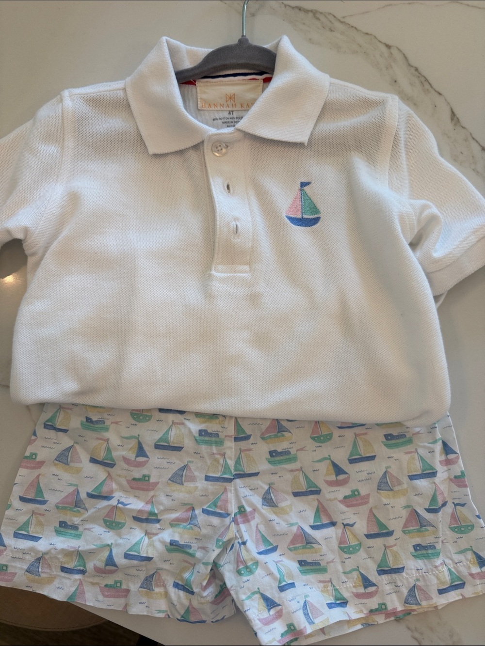 Hannah Kate White Polo with Pastel Sailboat Embroidery 0 stains